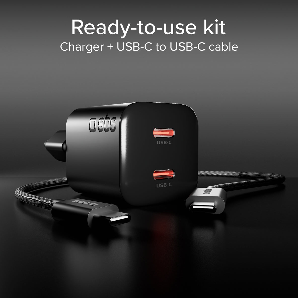 Kit charge 100W double USB‑C avec câble tressé