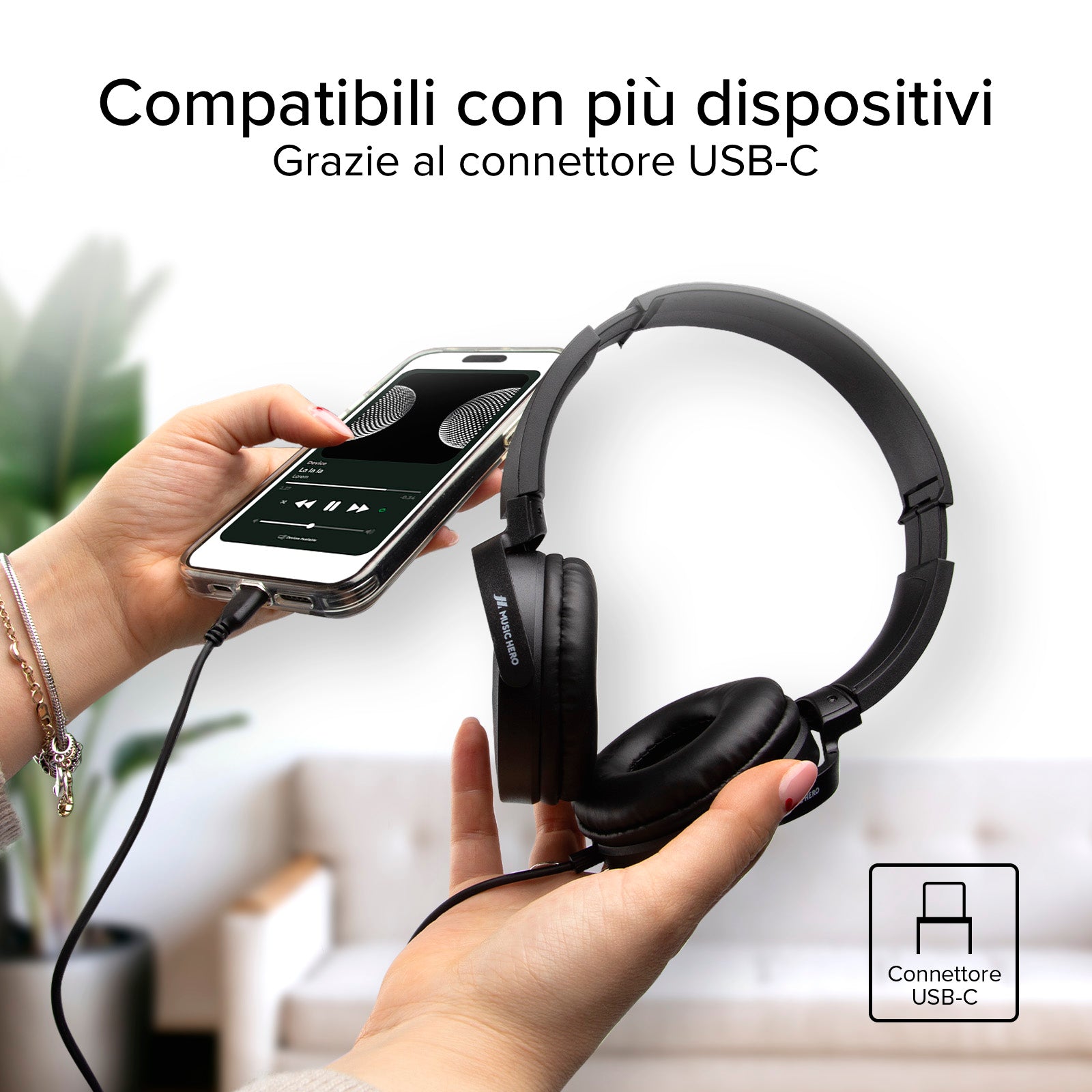 Wired headset with USB-C and rotating soft earcups