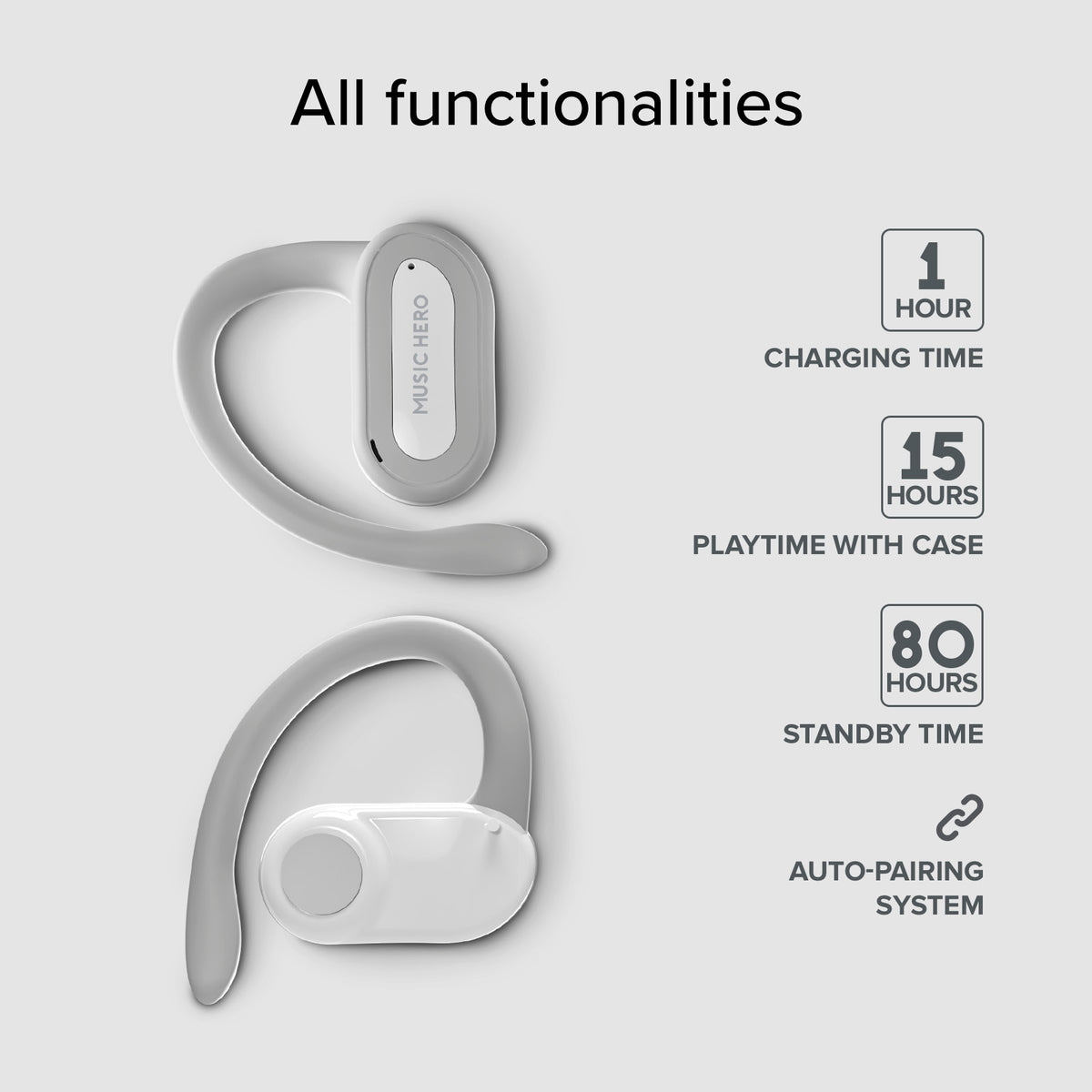 OWS earphones with integrated ear hooks