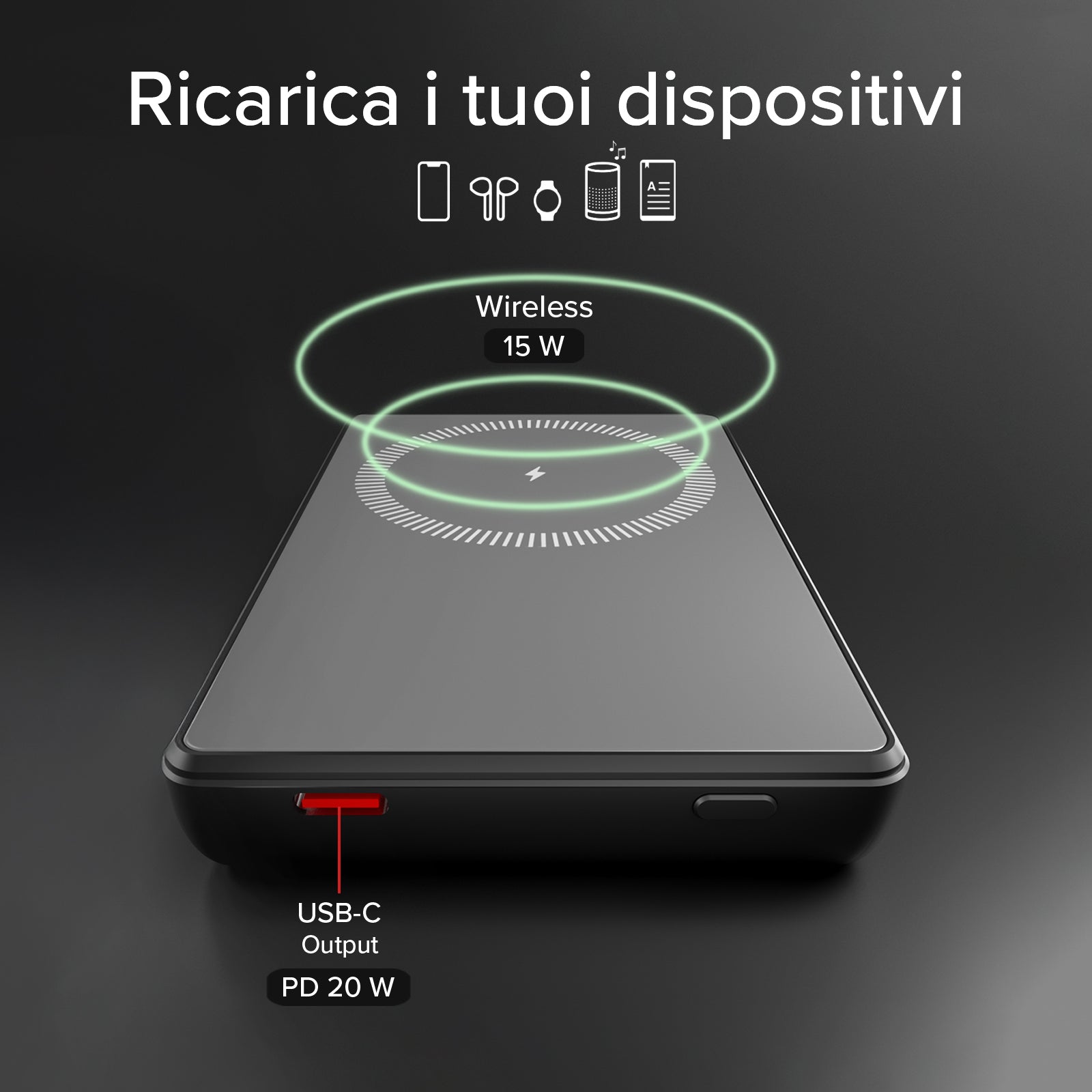 Power bank magnetico 10000 mAh compatibile MagSafe con display smart integrato