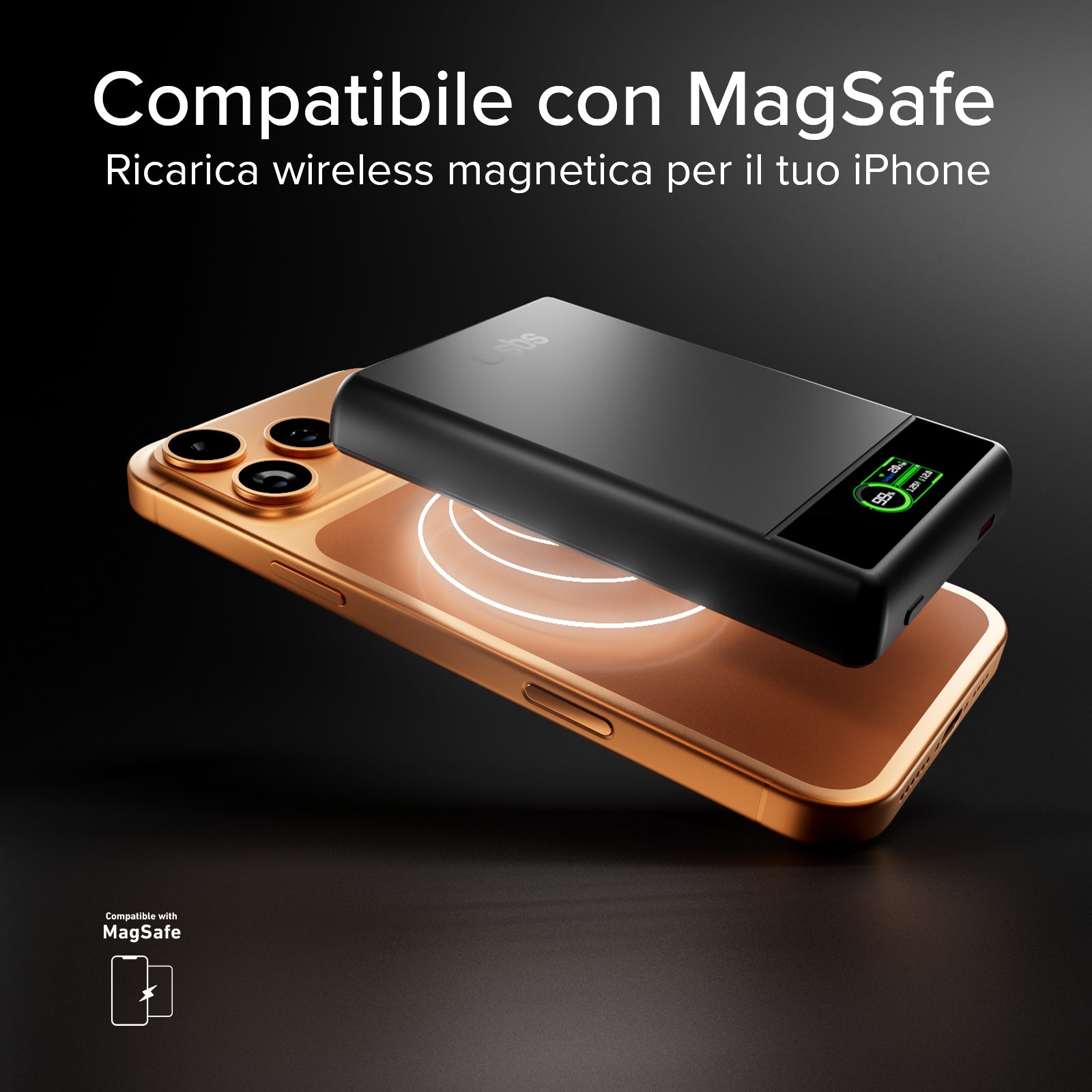 Power bank magnetico 10000 mAh compatibile MagSafe con display smart integrato