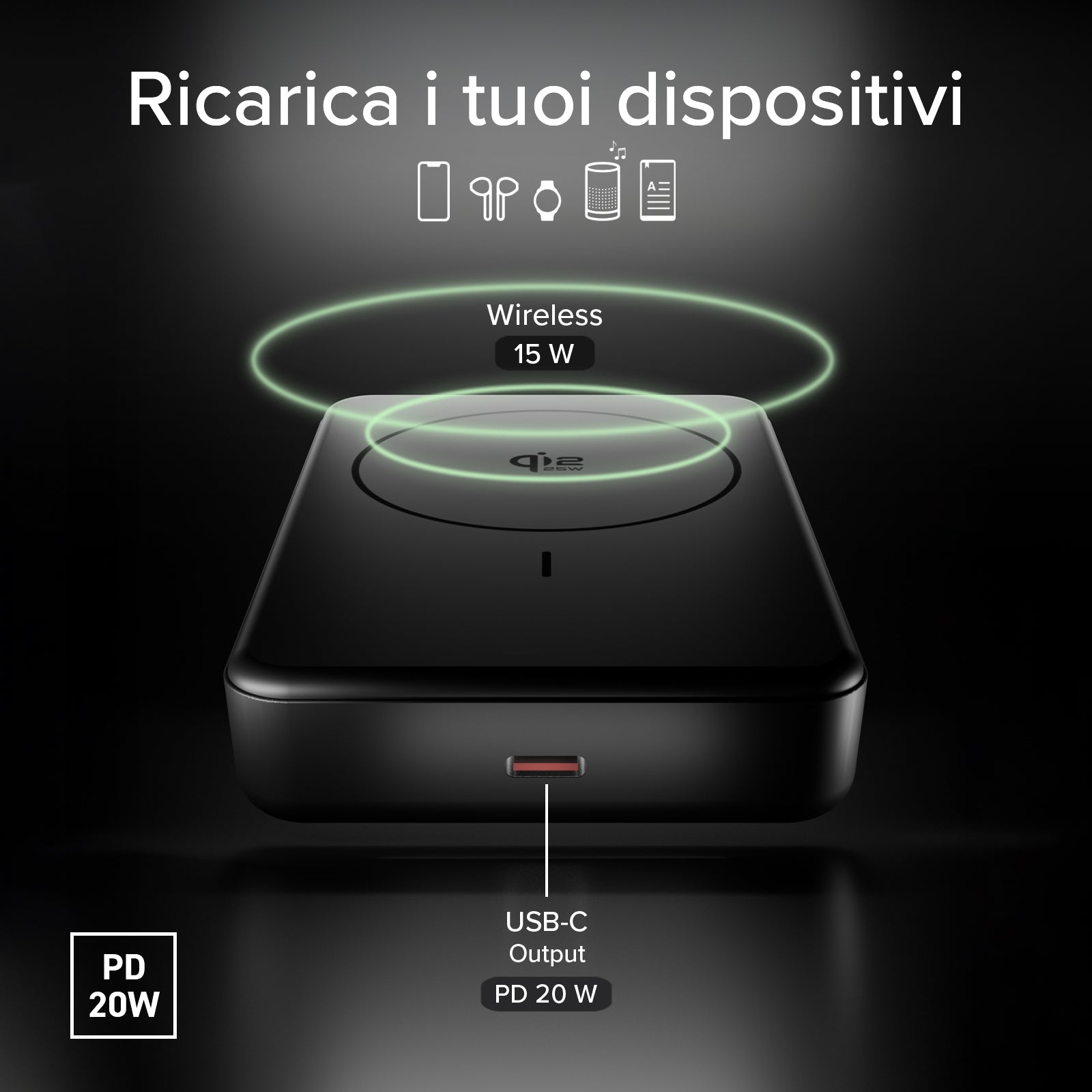 Power Bank Wireless Qi2 10.000 mAh con USB-C