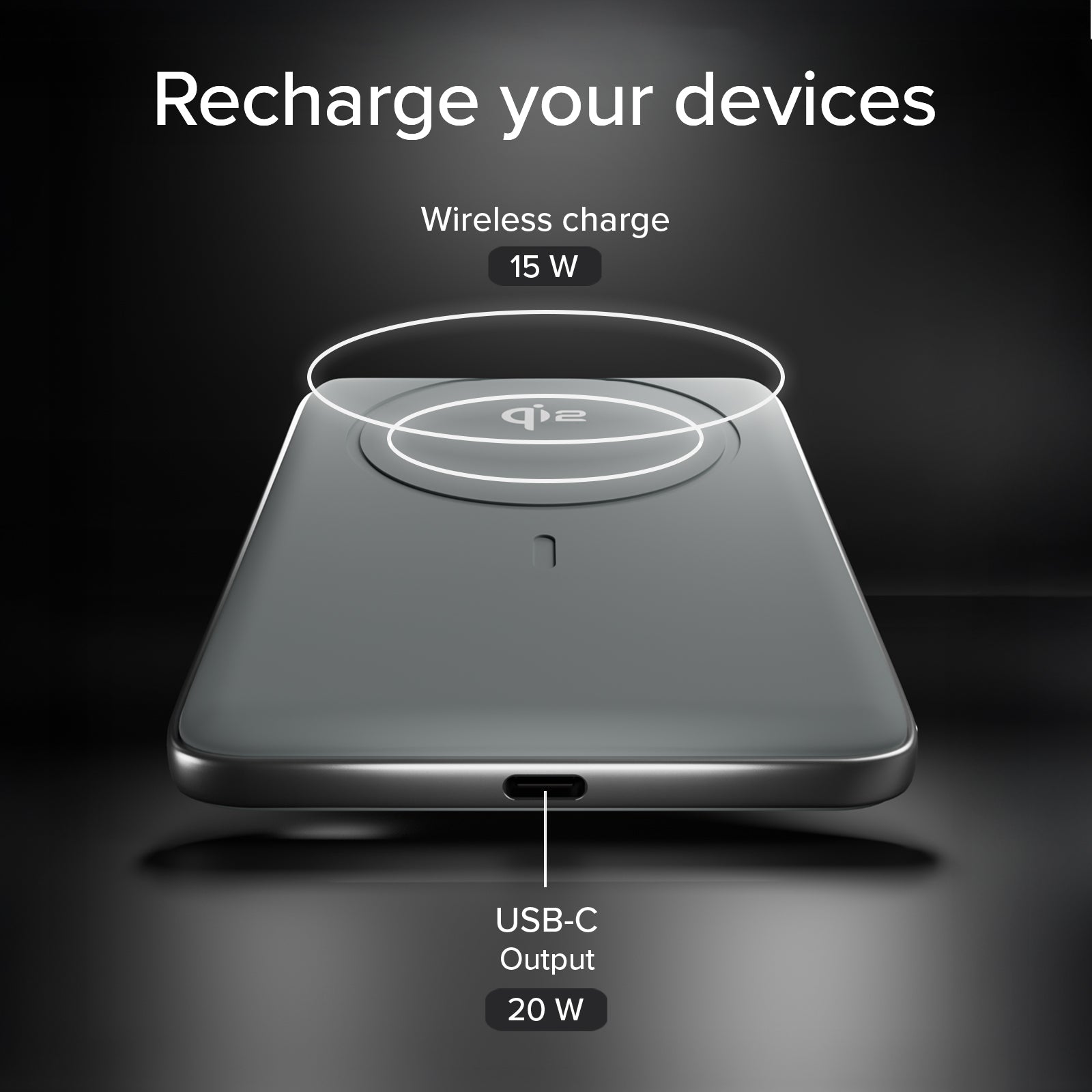 5000 mAh 15 W Qi2 magnetic power bank with semi-solid state battery and LCD