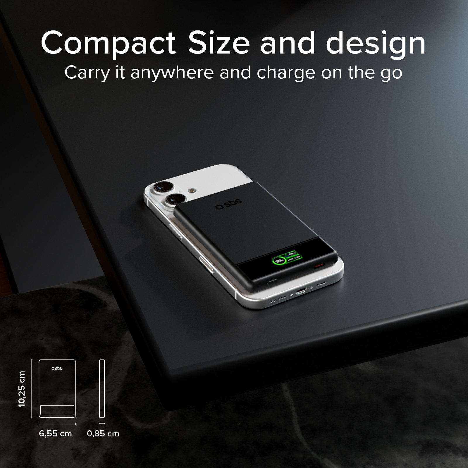 Magnetische Powerbank 5000 mAh mit integriertem Display, magnetisches Wireless-Laden bis zu 15W und USB-C 20W Anschluss