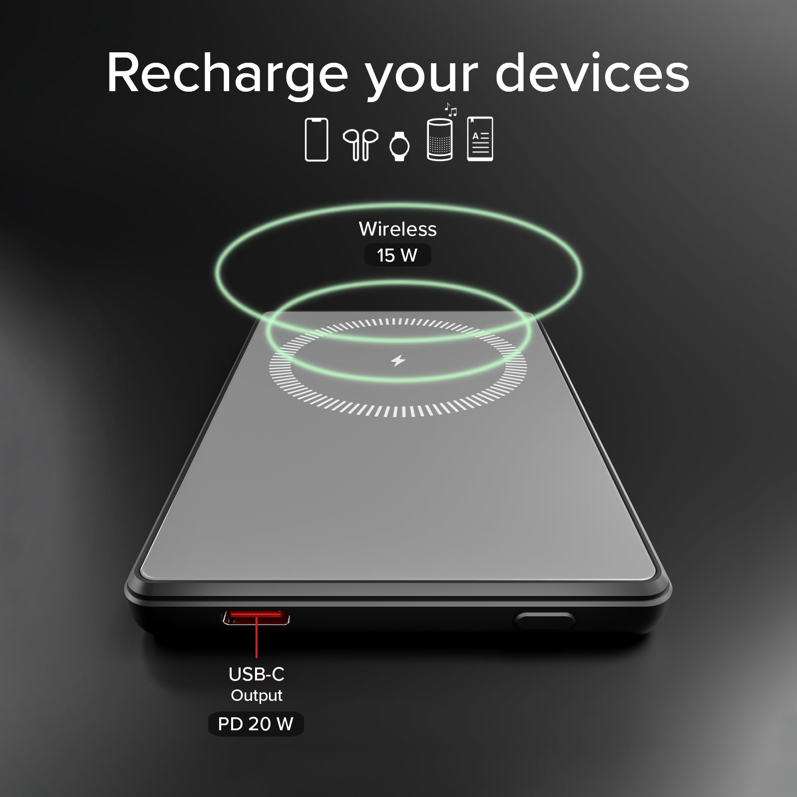 Magnetische Powerbank 5000 mAh mit integriertem Display, magnetisches Wireless-Laden bis zu 15W und USB-C 20W Anschluss