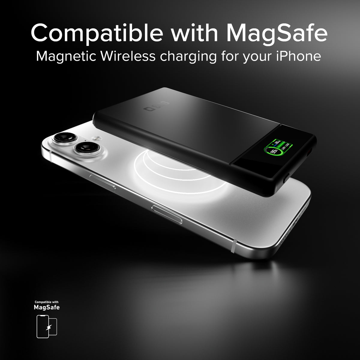Magnetische Powerbank 5000 mAh mit integriertem Display, magnetisches Wireless-Laden bis zu 15W und USB-C 20W Anschluss