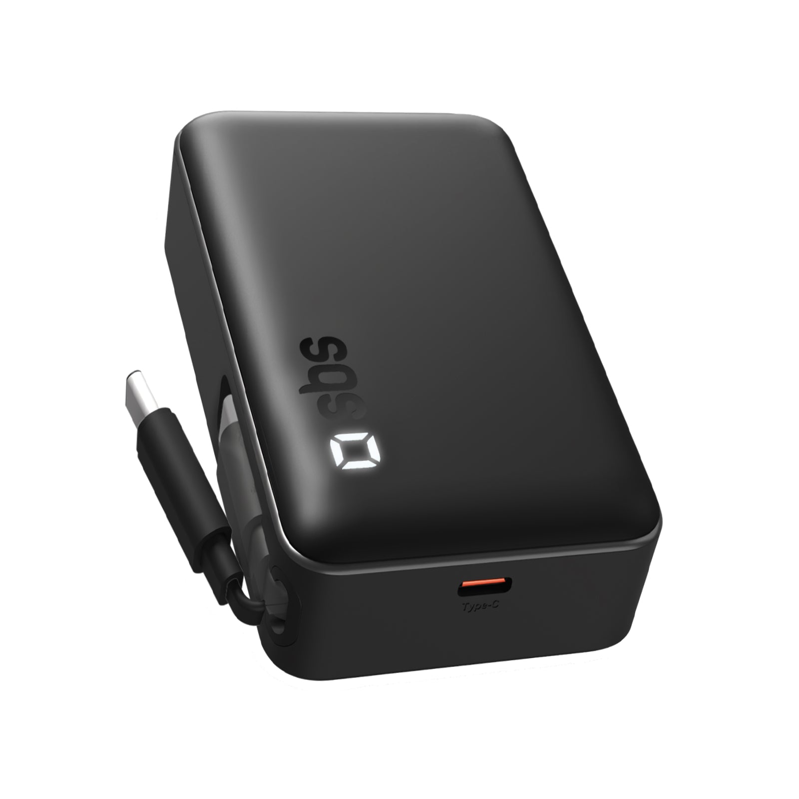 10000 mAh Power Bank with retractable USB-C cable and fast charging