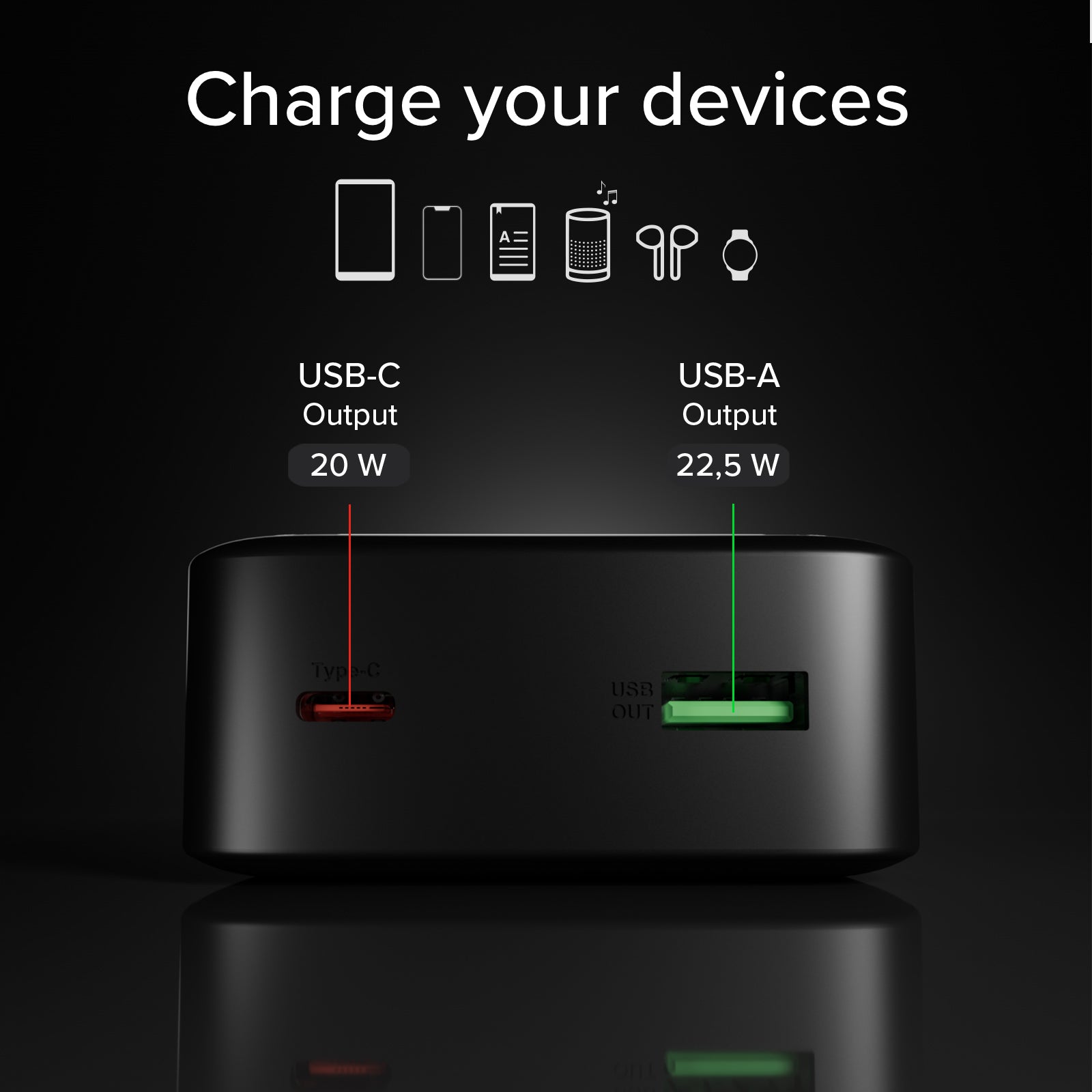 Power bank compatto 20000mah con display e ricarica rapida 20w USB-C e USB-A