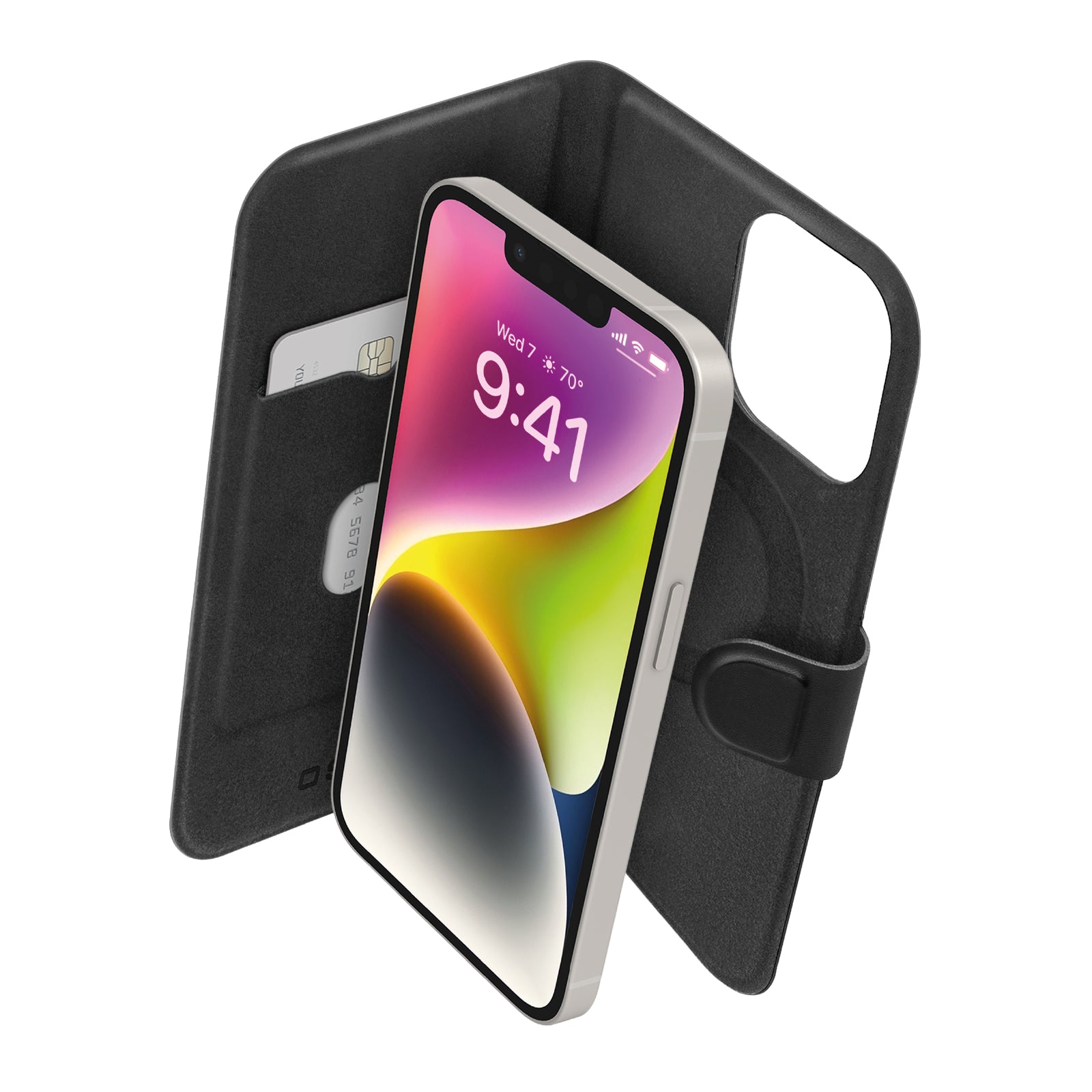 Coque refermable compatible MagSafe, profil fin, porte-cartes et rabat magnétique pour iPhone 14/13