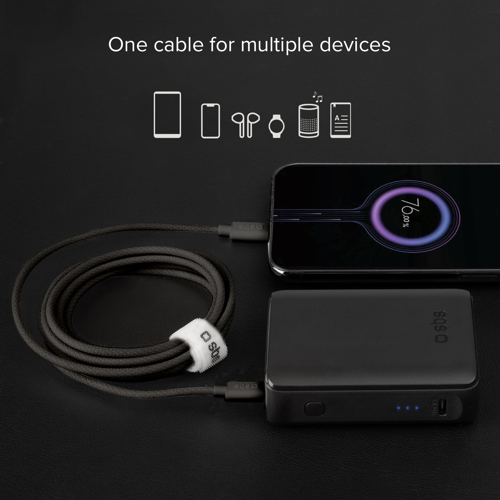 Câble textile USB-C - USB-C avec serre-câble, 1,5 mètre