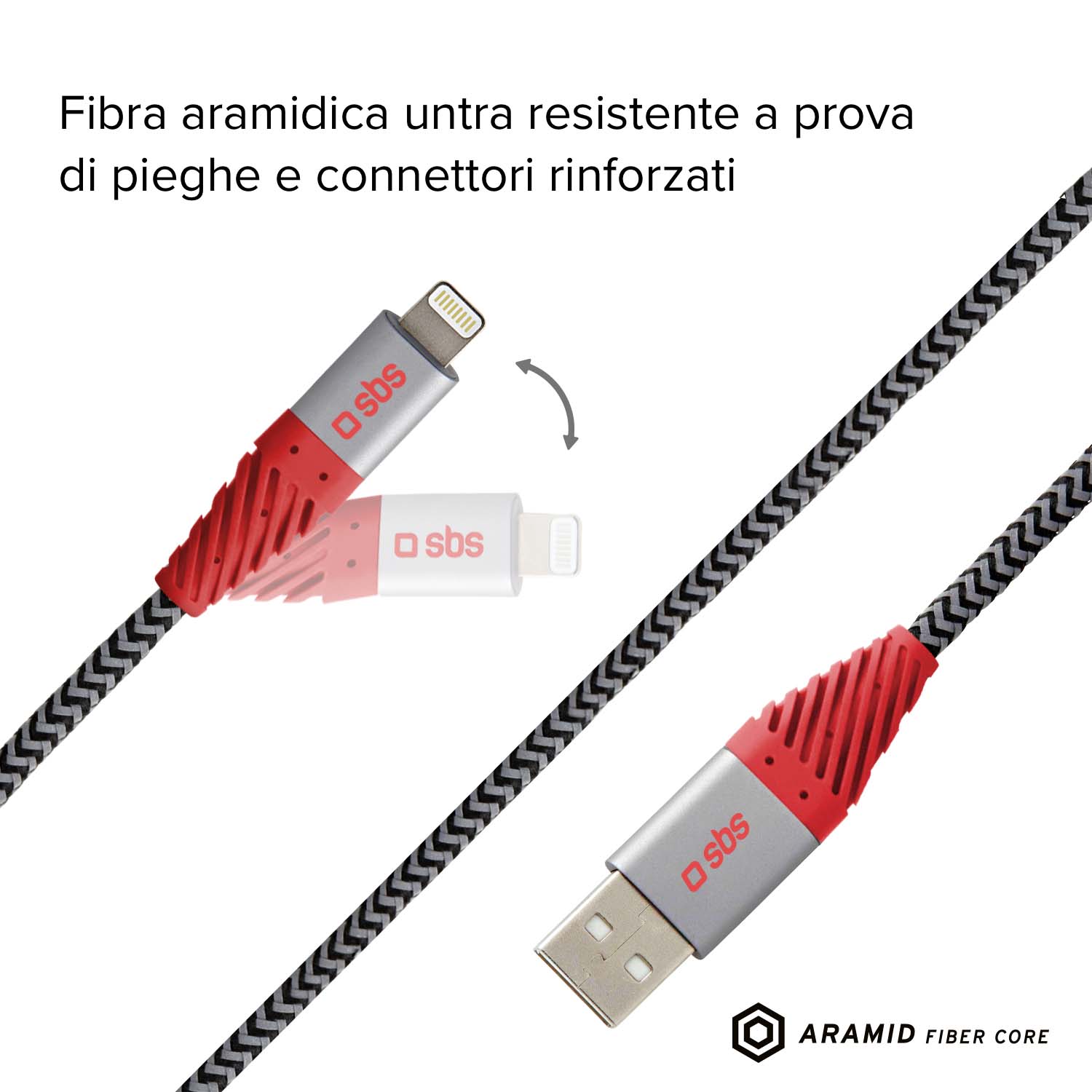 Cavo rifrangente in fibra aramidica USB 2.0 Lightning