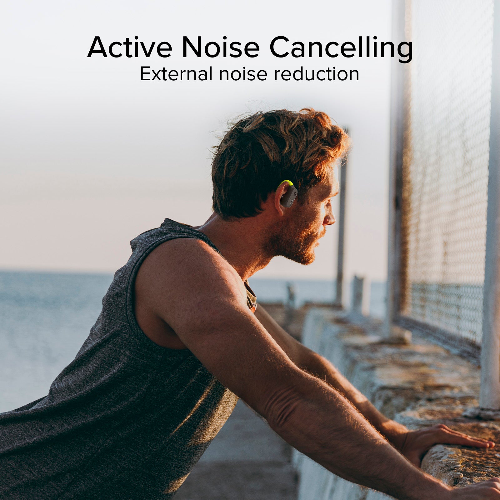 Sports ear-hook earphones with Active Noise Cancelling (ANC) technology
