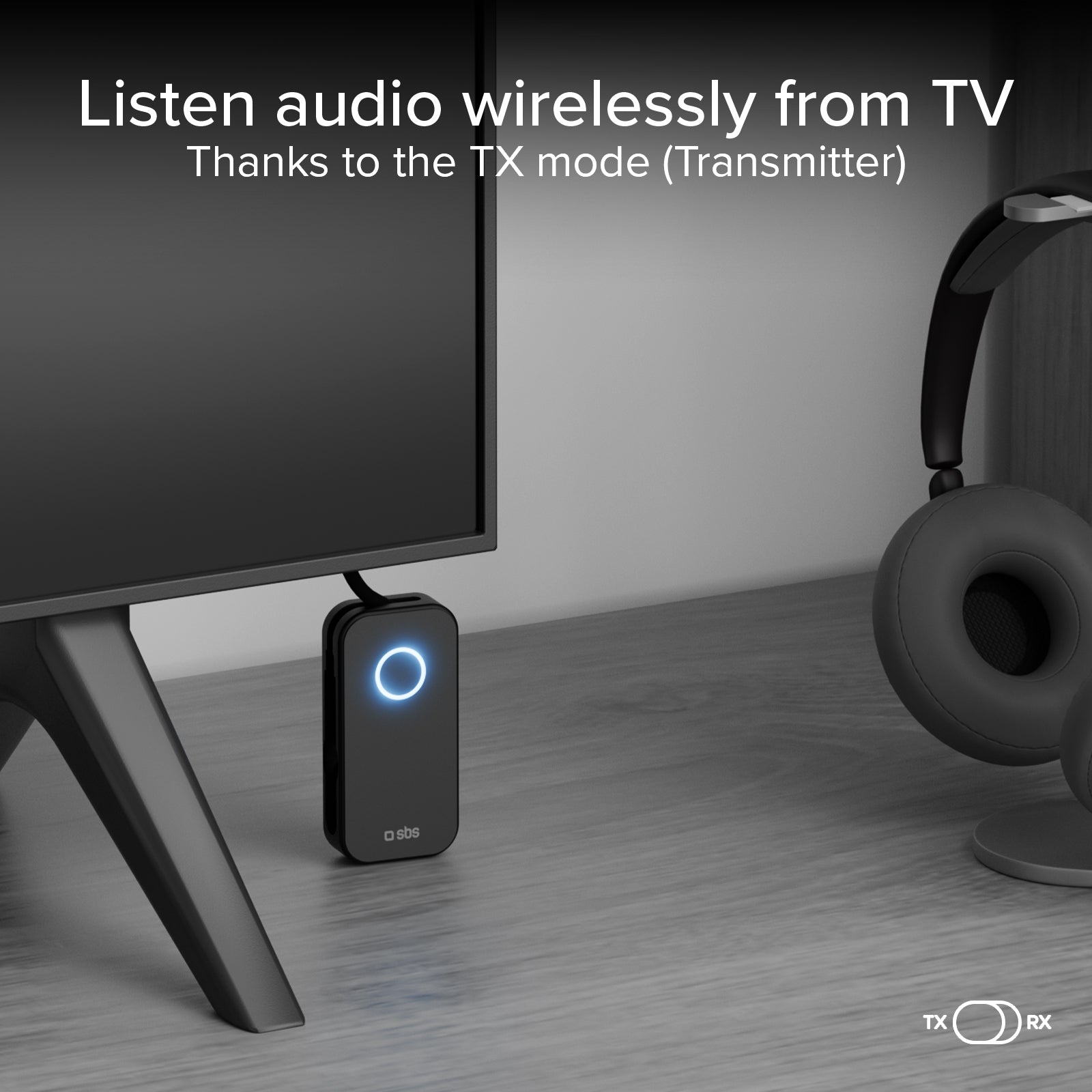 2-in-1 RX/TX wireless audio adapter with universal 3.5 mm jack