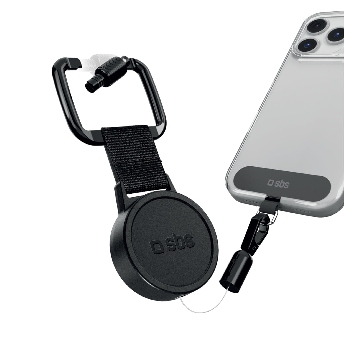 Cordón antirrobo para teléfono con cable extensible de acero de 90 cm, mosquetón de seguridad y parche universal
