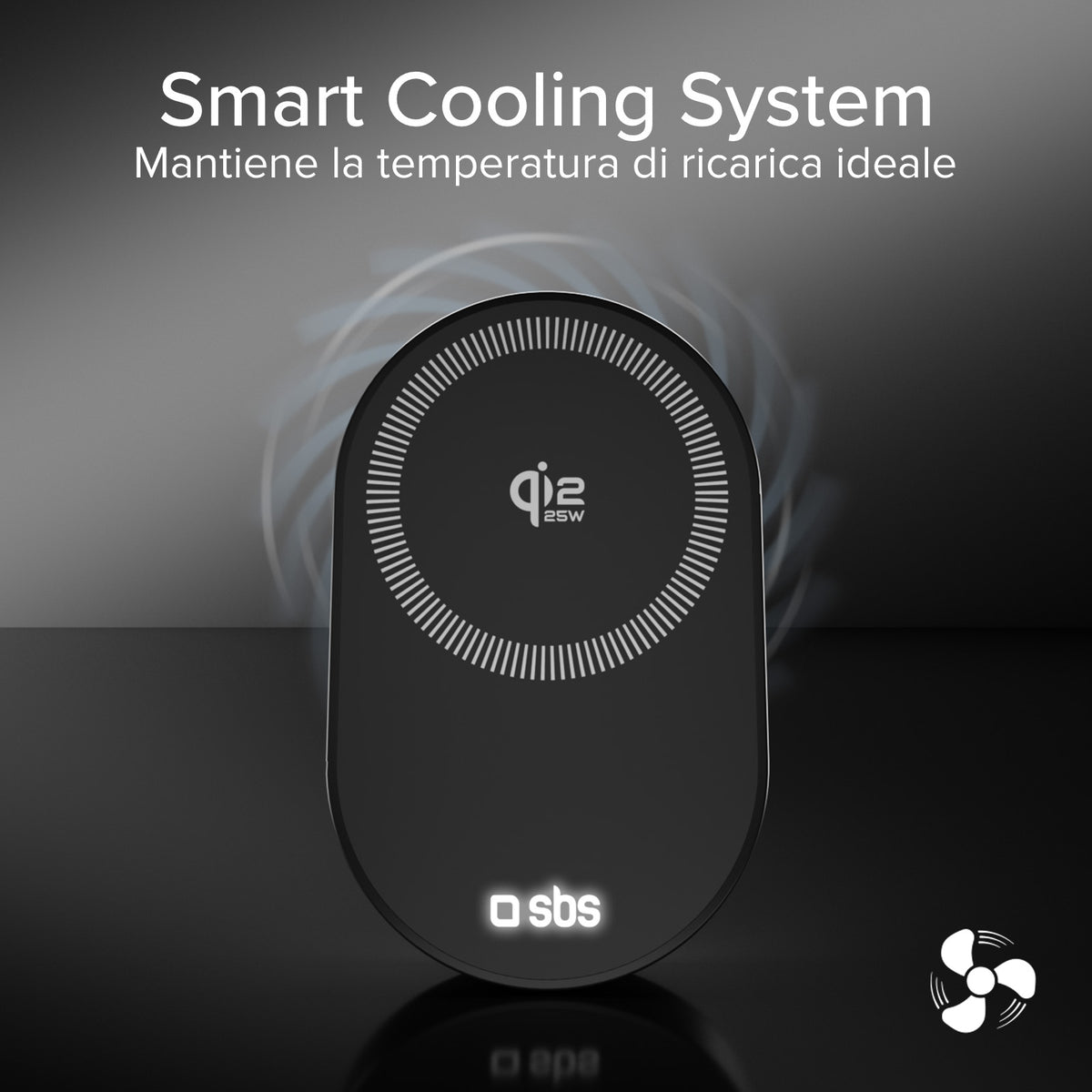 Supporto auto con ricarica magnetica Qi2.2 da 25 W e ventola di raffreddamento
