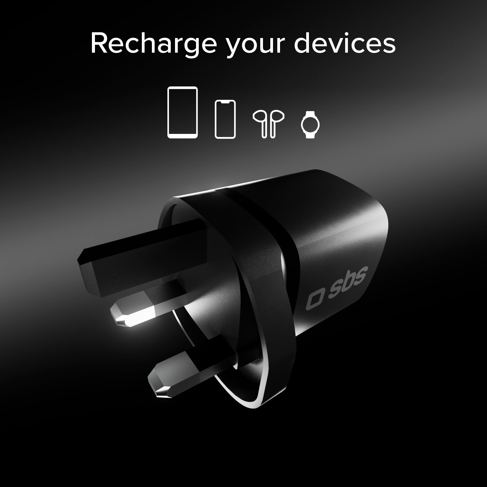Cargador con puerto USB-C, 20W de potencia y enchufe del Reino Unido