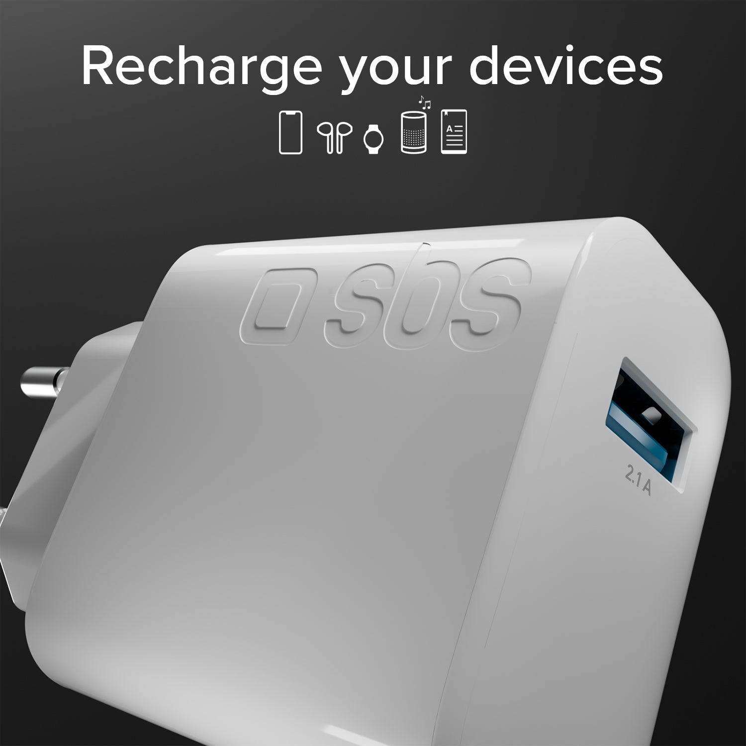 Caricabatterie caricatore 10W - carica rapida porta USB 2.1A Intelligent Charge