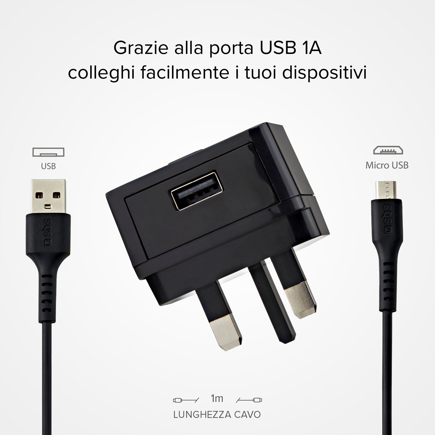 Kit caricatore UK con cavo USB + Micro‑USB