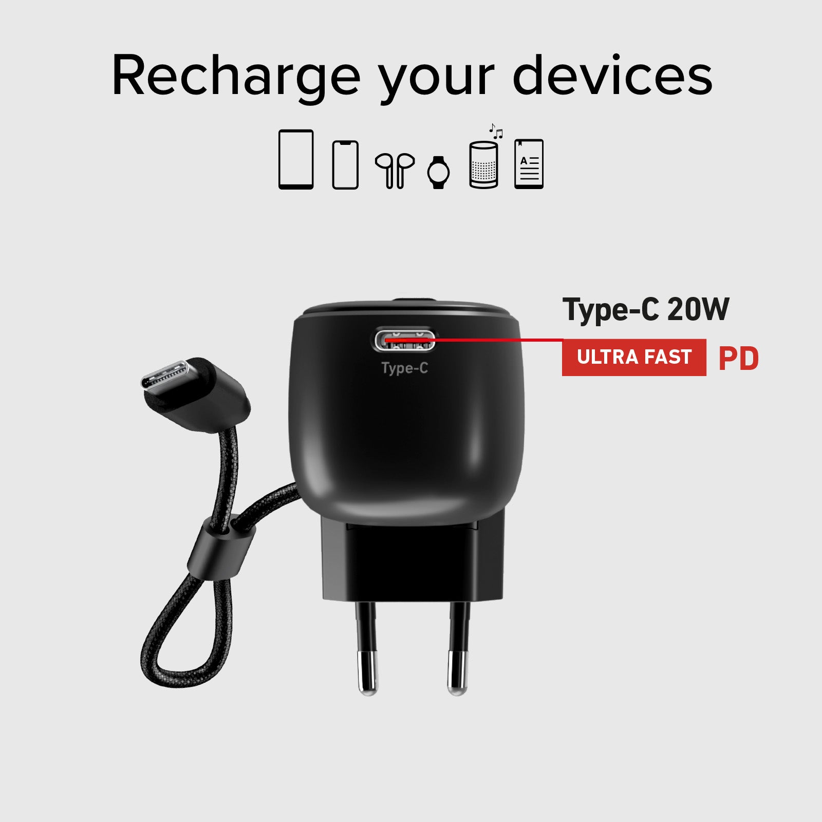 Powerbank Hybride 5000 mAh PD 20 W avec fiche intégrée