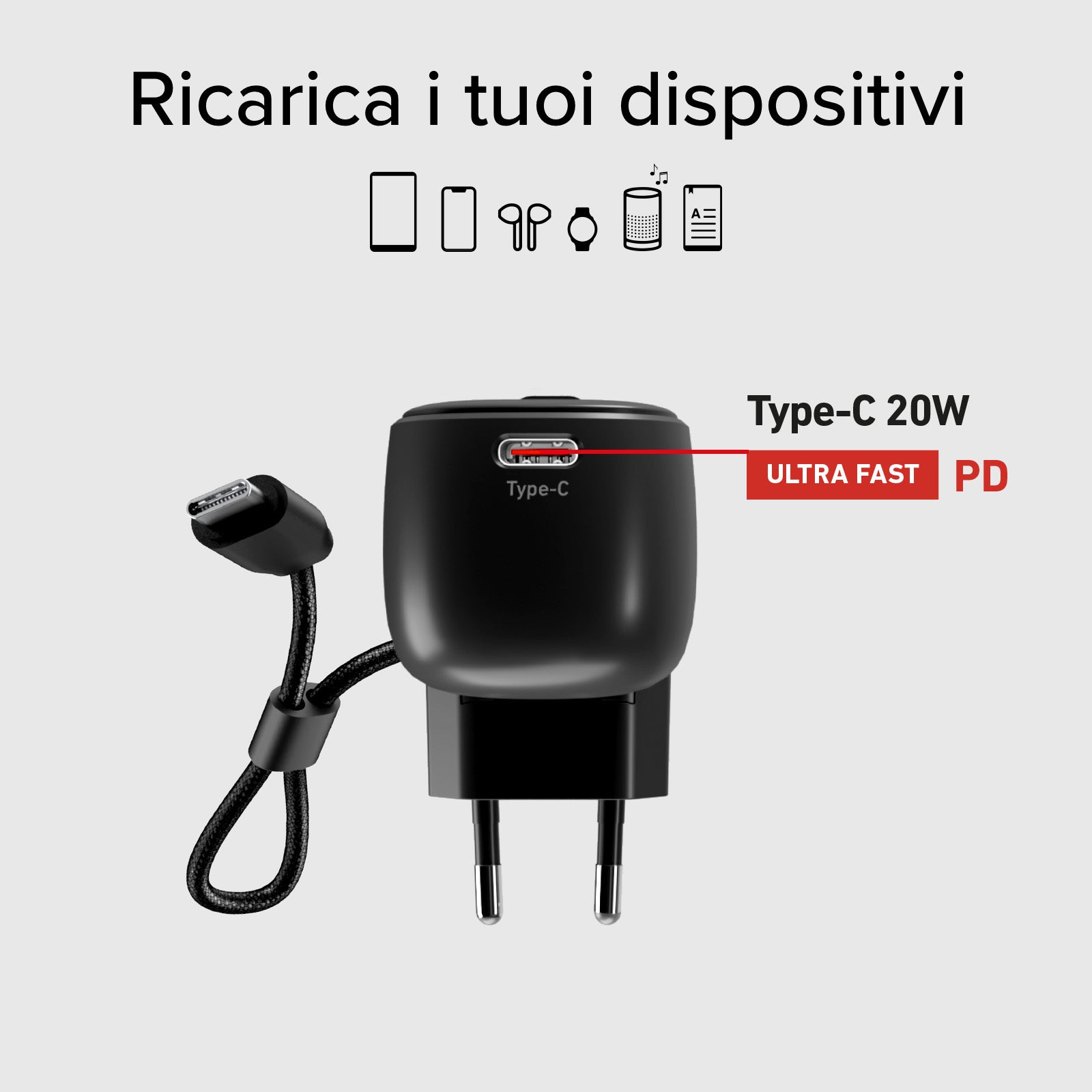 Powerbank Hybride 5000 mAh PD 20 W avec fiche intégrée
