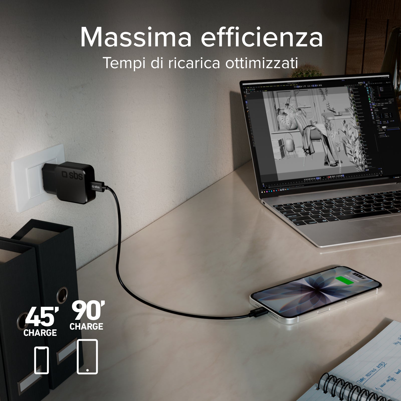 Chargeur mural 20W USB-C Ultra Slim, adapté pour MacBook Neo