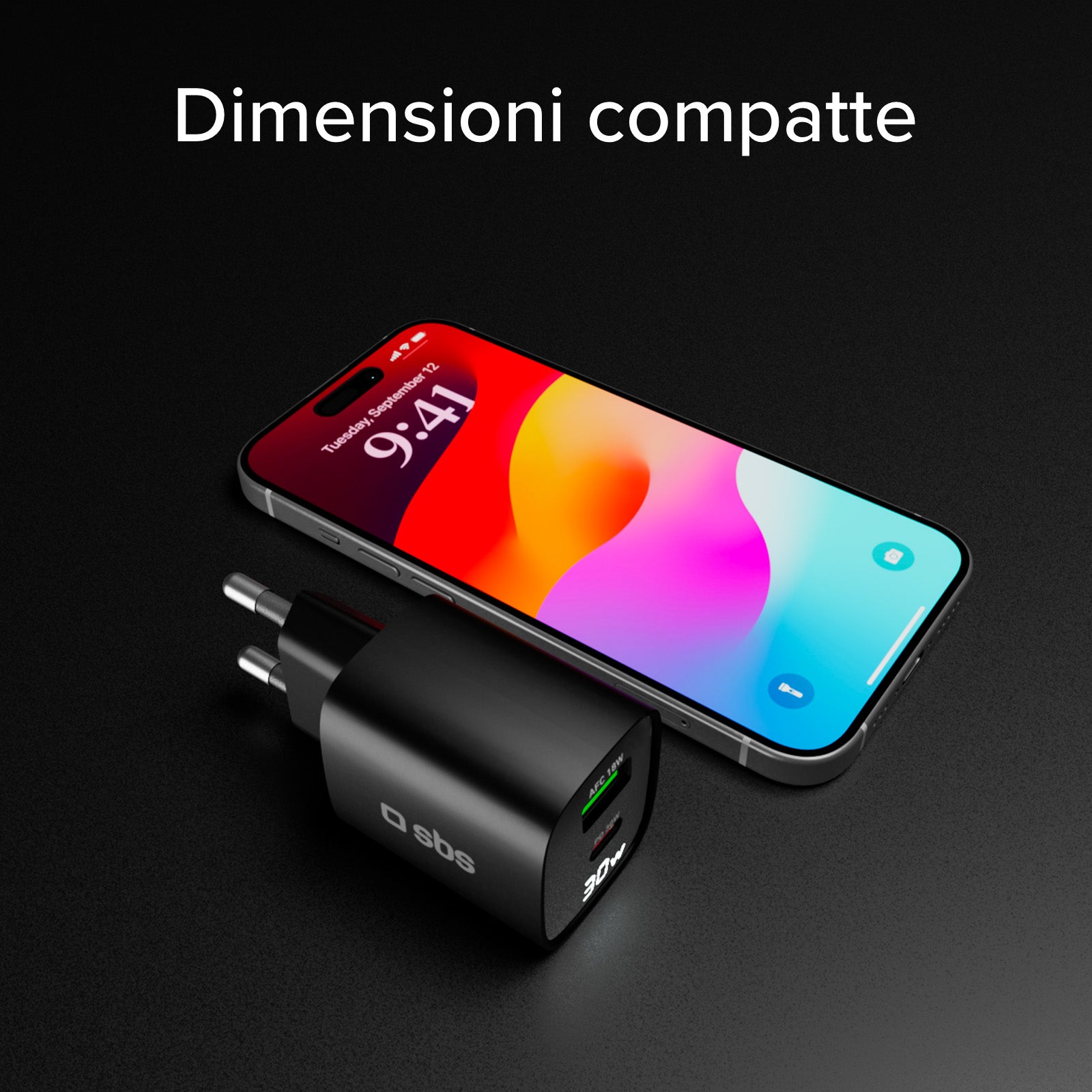 Caricabatterie da muro, schermo LCD, 1 uscita USB-C PD 30W, 1 uscita USB-A 18W