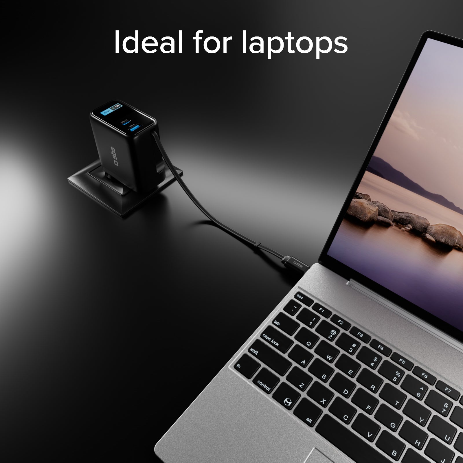 Chargeur 100W avec port USB-C, USB-A, câble USB-C extensible et écran TFT