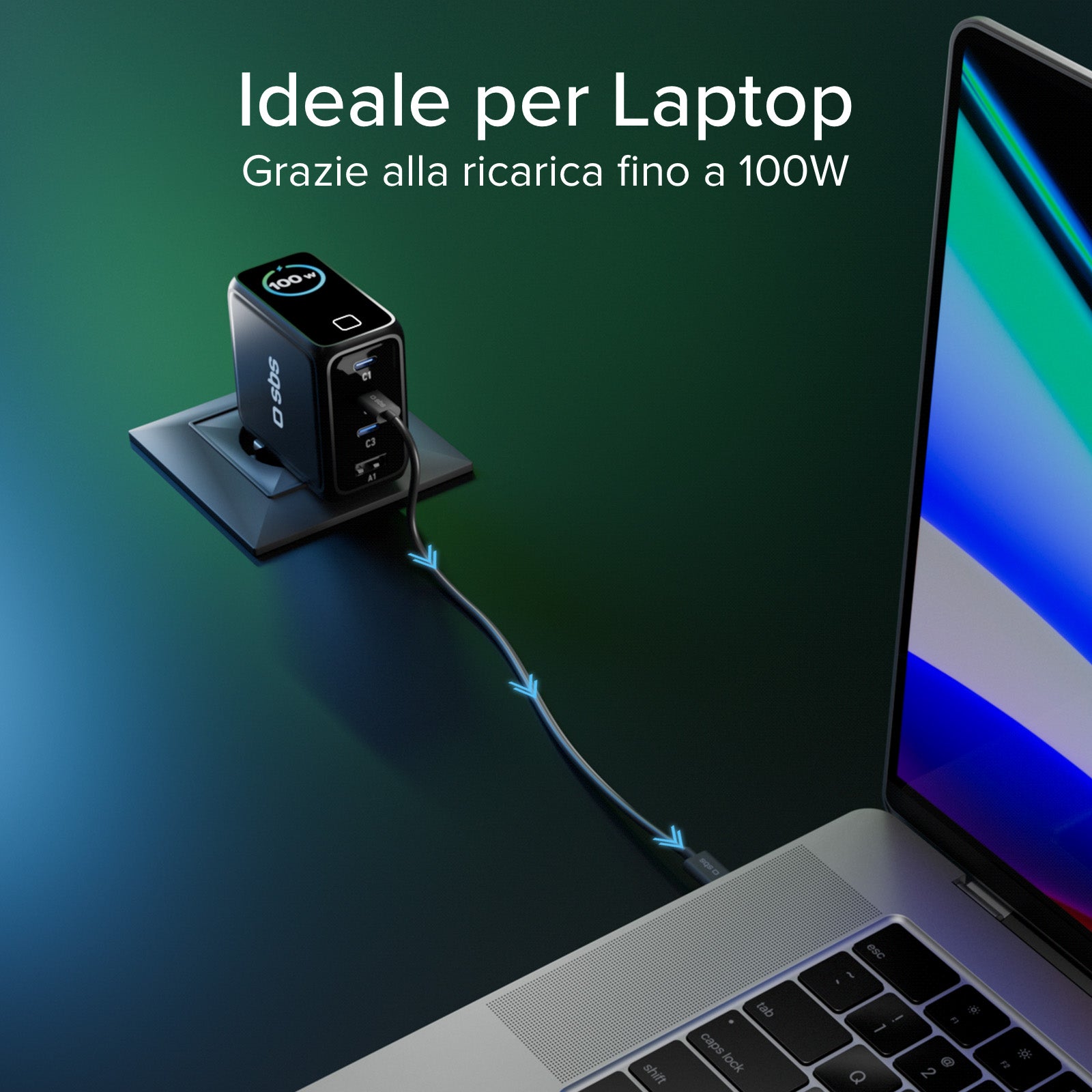 Chargeur USB‑C 100W avec écran TFT et 4 ports