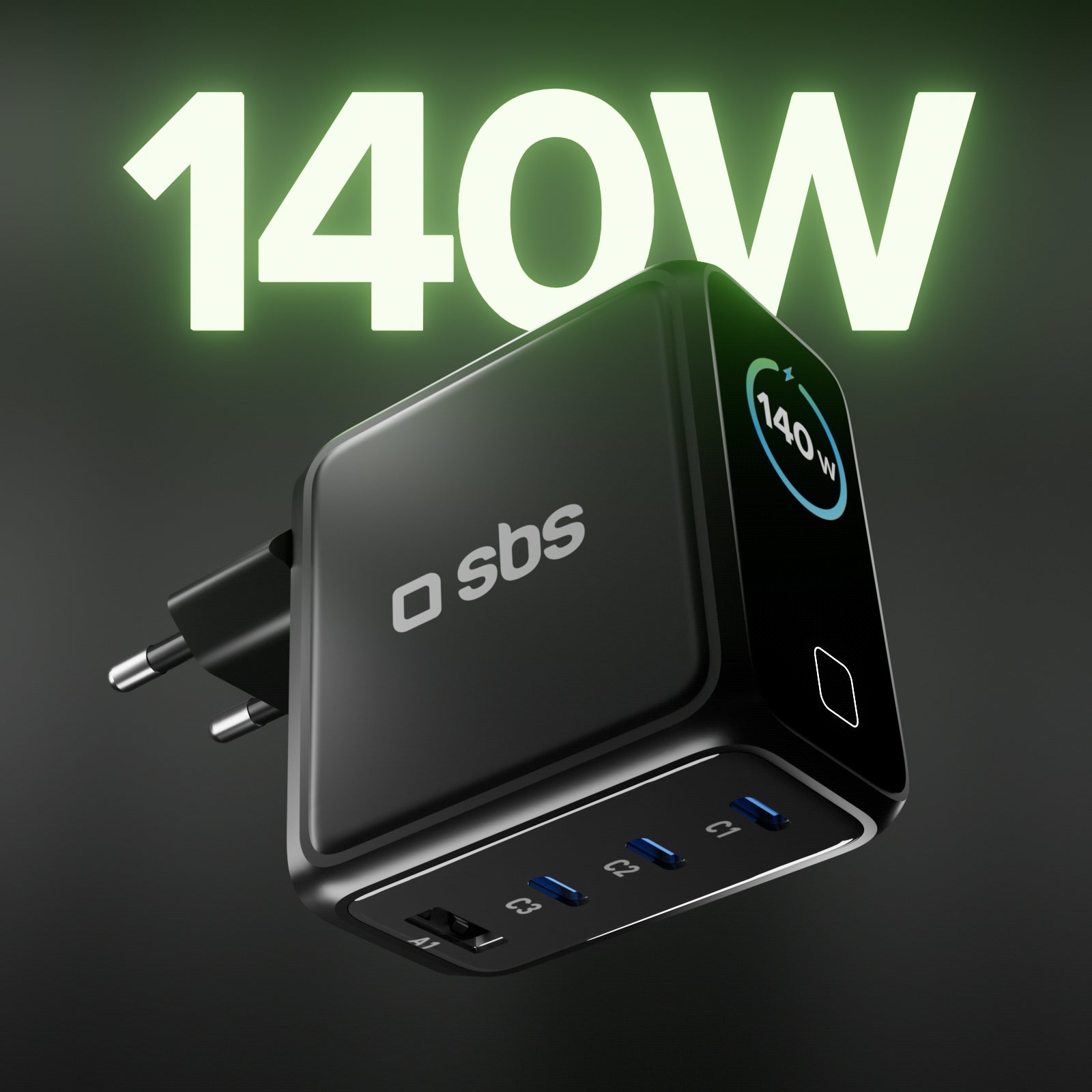Chargeur GaN 140 W avec écran couleur TFT