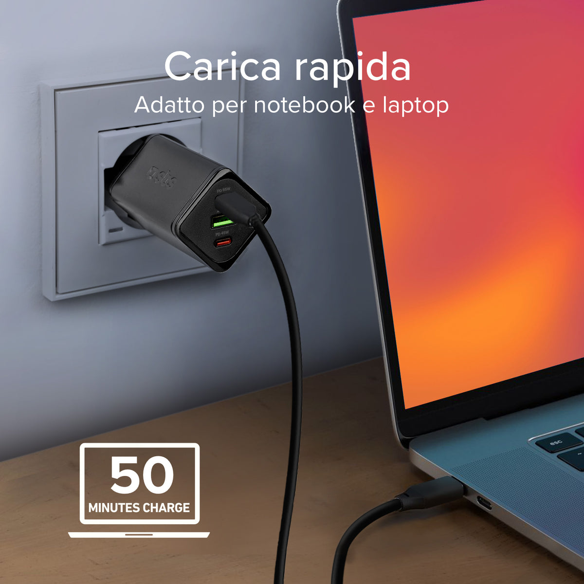 Caricatore caricabatterie GaN da 65 Watt con Power Delivery (PD)