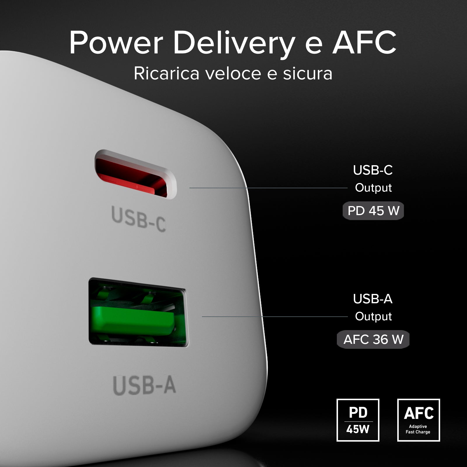 Kit caricatore da parete 45W GaN e Power Delivery, con cavo USB-C 1.5m