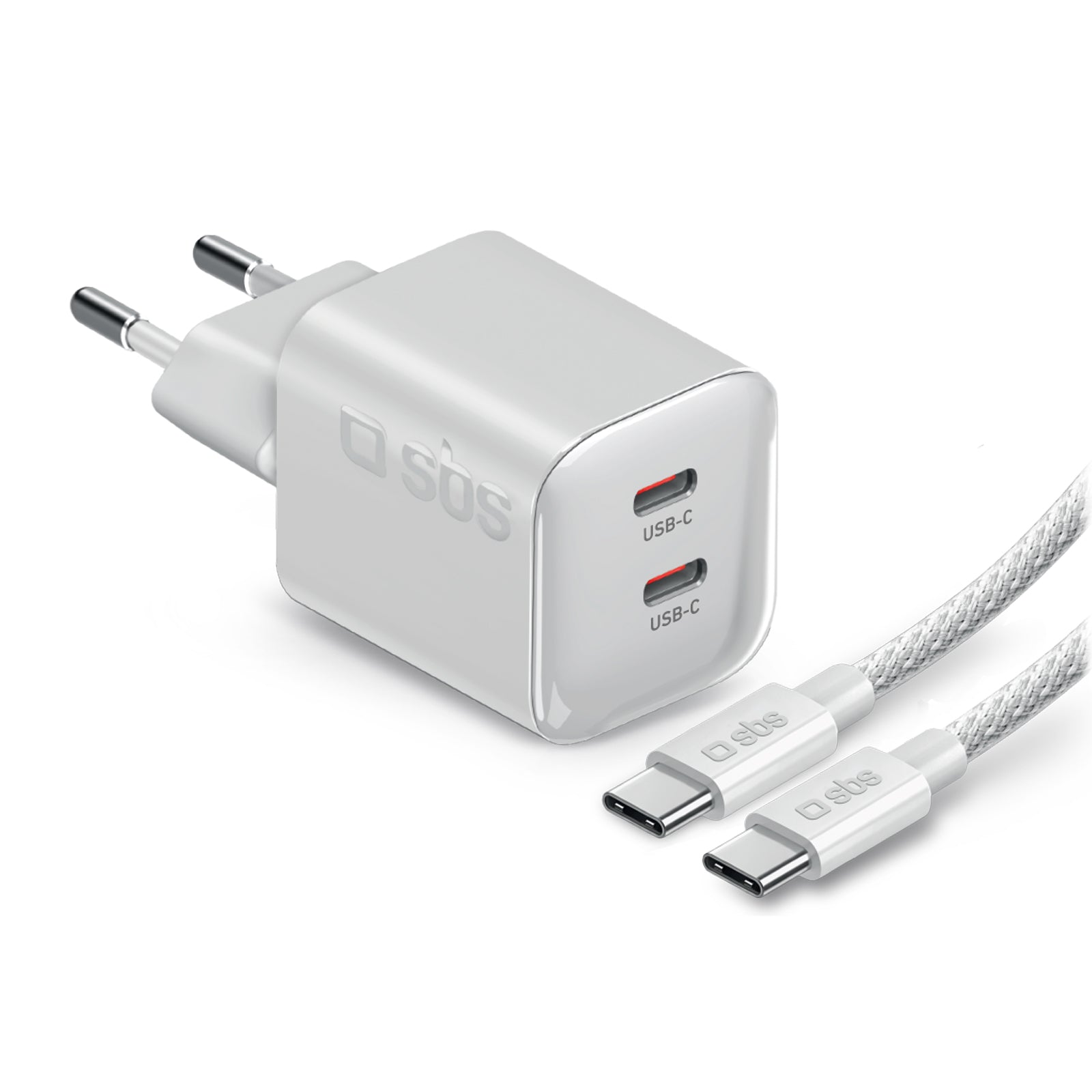 Kit con mini cargador de pared 100W GaN con 2 puertos USB-C + cable USB-C de 1,5 m