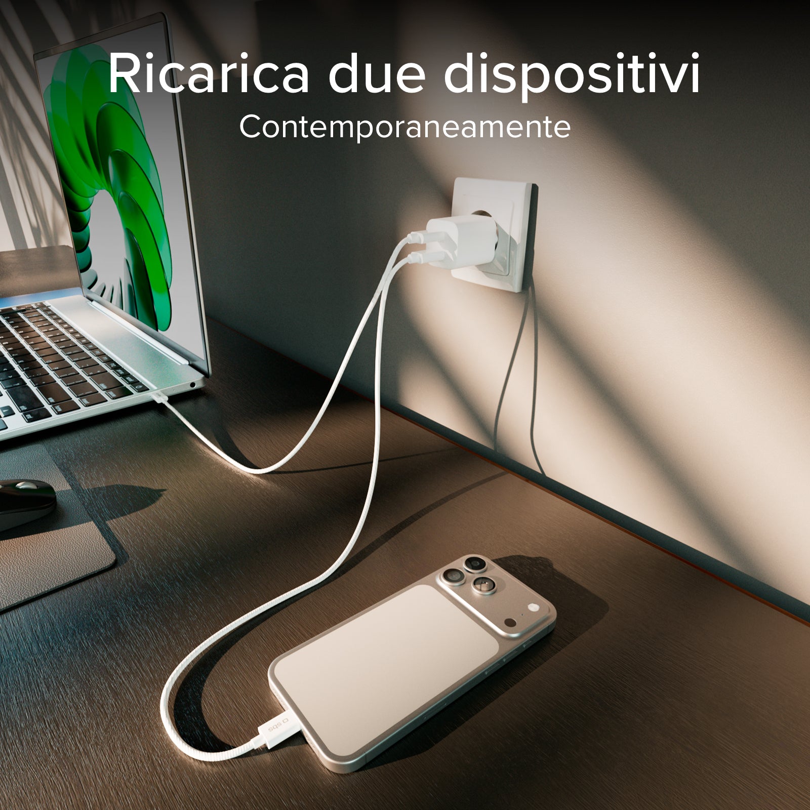 Kit caricatore da parete 60W PD e AVS, 2 porte e cavo USB-C 1,5 m