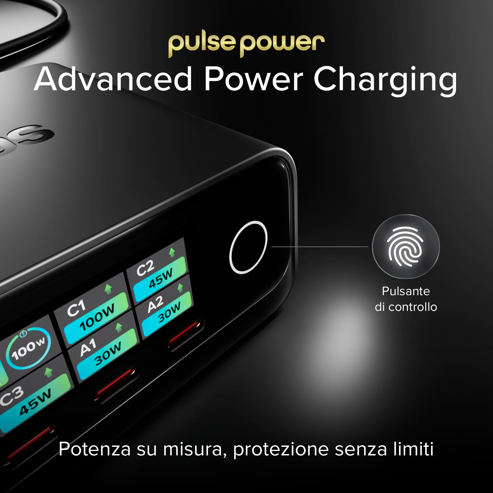 100W Power Delivery Tischladestation mit TFT-Display, 3 USB-C- und 2 USB-A-Anschlüssen, ideal für Laptops