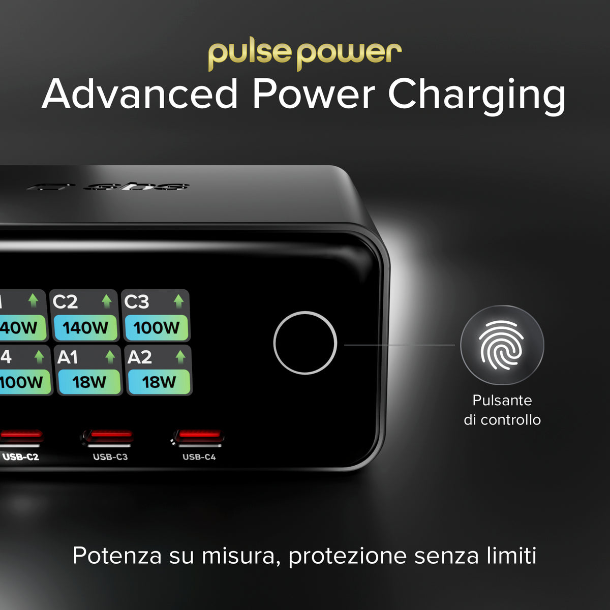 Stazione ricarica da scrivania 240W con 6 porte e display TFT