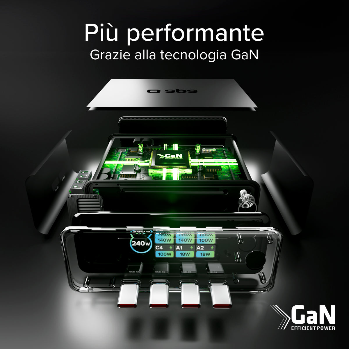 Stazione ricarica da scrivania 240W con 6 porte e display TFT