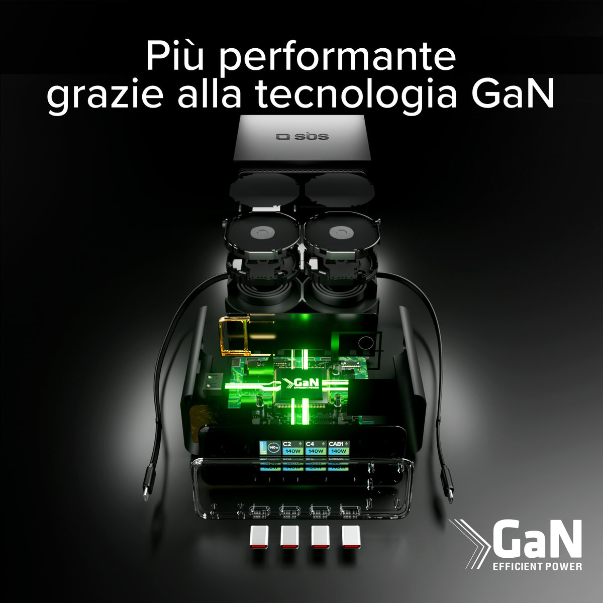 Stazione ricarica 140W con 2 cavi retrattili, 5 porte e display TFT