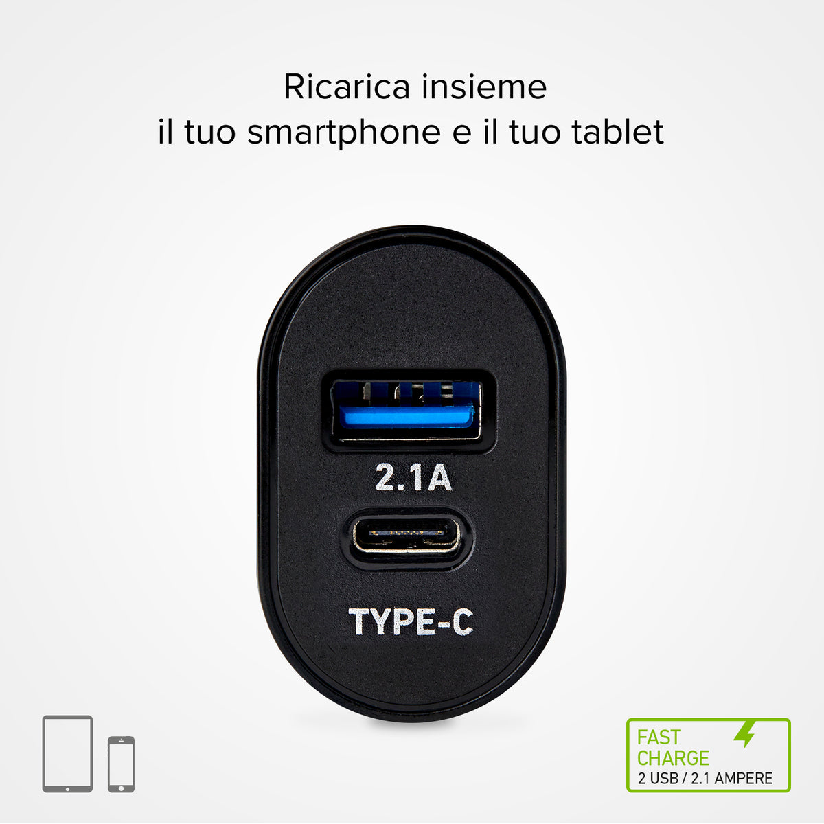 Caricabatterie da viaggio USB e Type-C