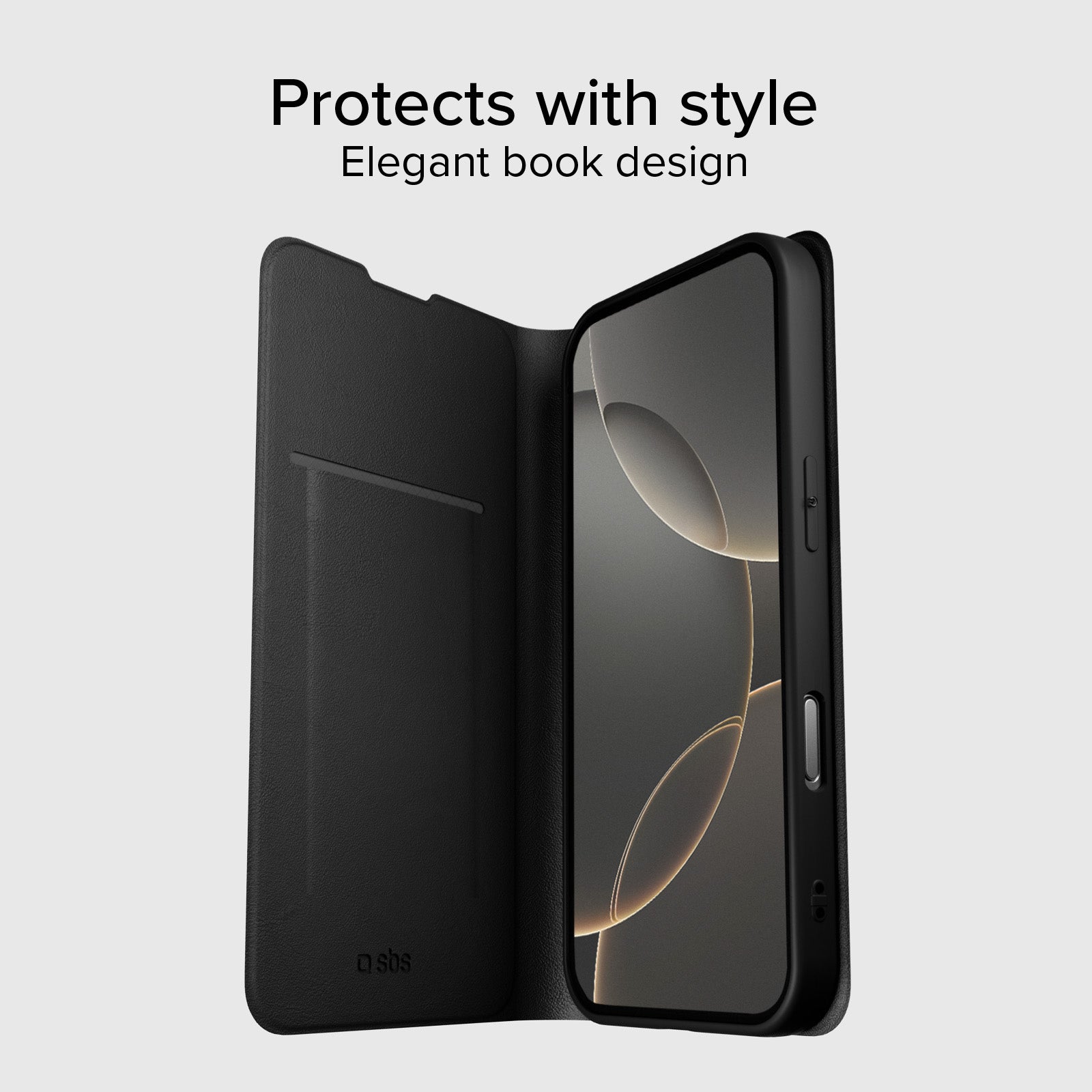 Custodia a libro con supporto stand e superficie soft touch per iPhone 16 Plus