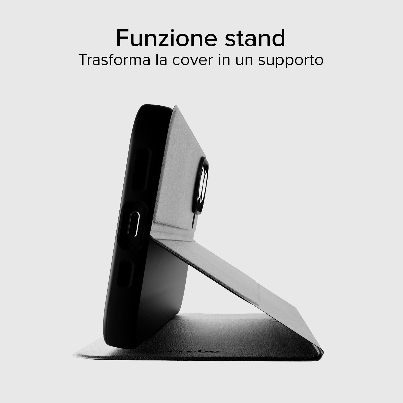 Custodia a libro con supporto stand e superficie soft touch per iPhone 16 Plus