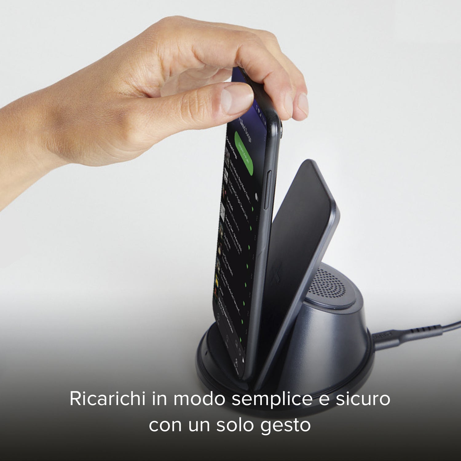 Cargador inalámbrico de escritorio con altavoz y micrófono