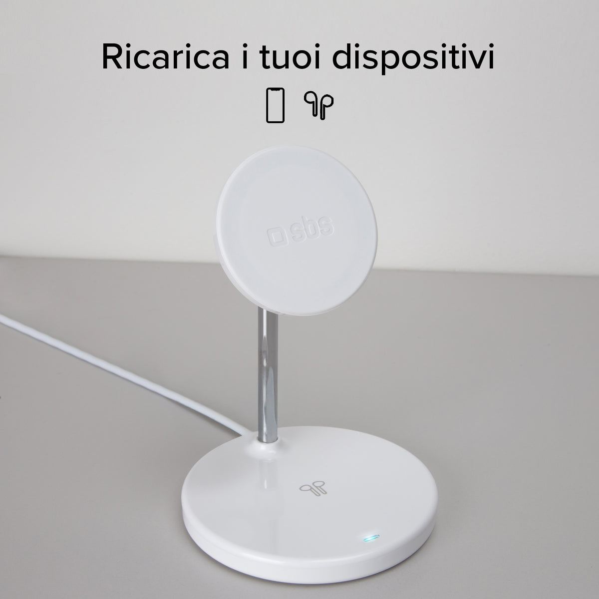 Stazione ricarica wireless 2 in 1 per iPhone, Android, AirPods, auricolari TWS
