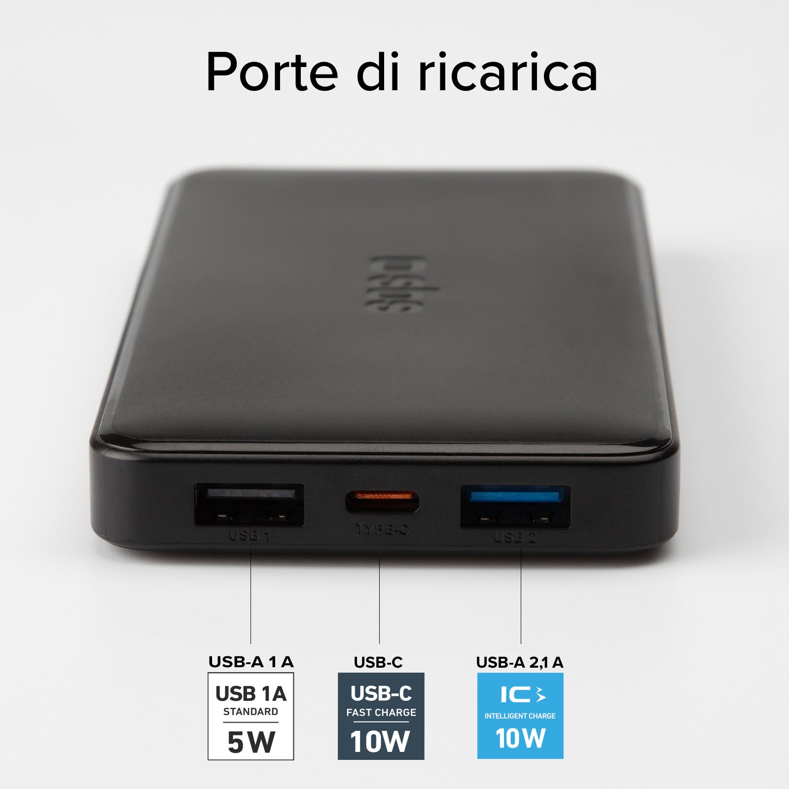 Power bank 10.000 mAh extra slim con porta USB 2.1A Intelligent Charge (IC)