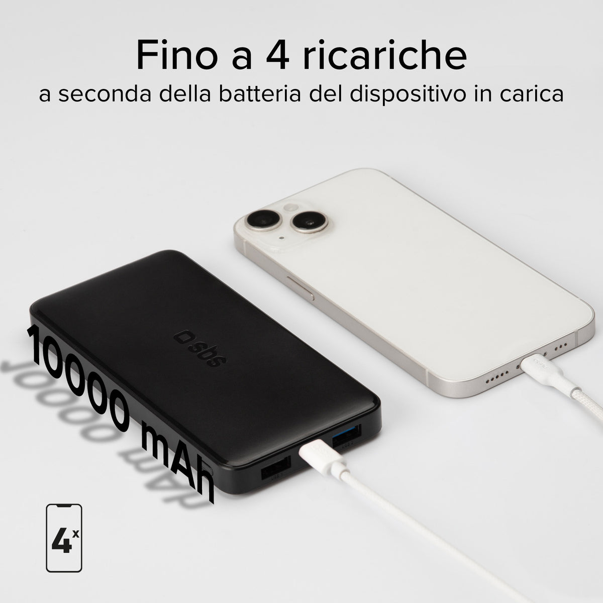 Power bank 10.000 mAh extra slim con porta USB 2.1A Intelligent Charge (IC)