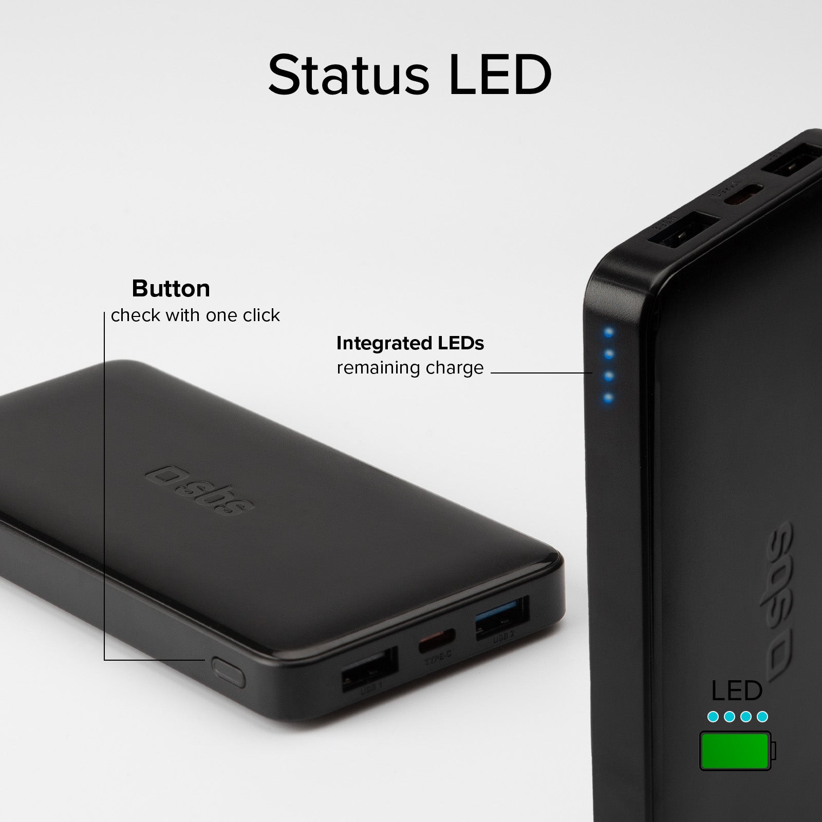 Power bank 10.000 mAh extra slim con porta USB 2.1A Intelligent Charge (IC)