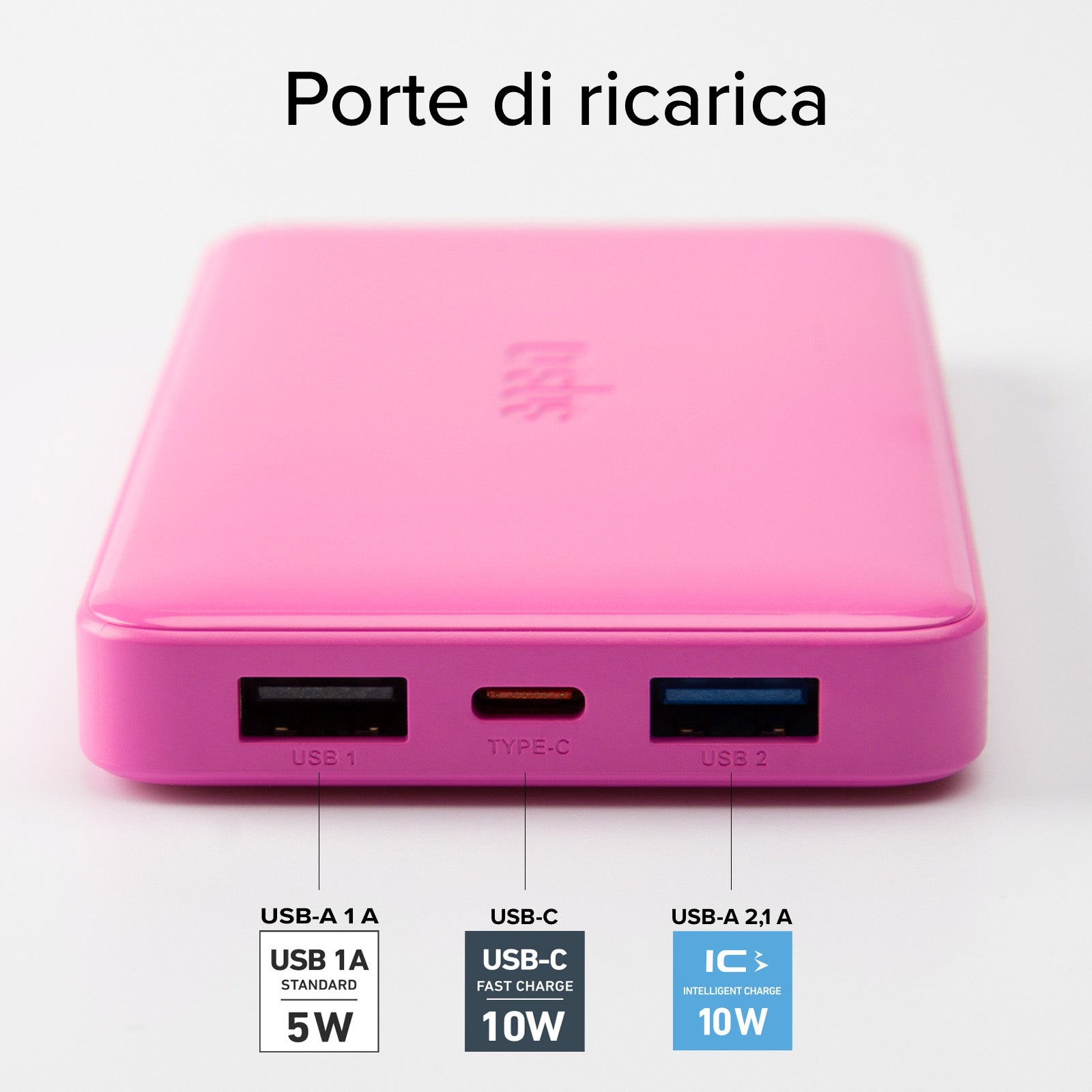 Power bank 10.000 mAh extra slim con porta USB 2.1A Intelligent Charge (IC)