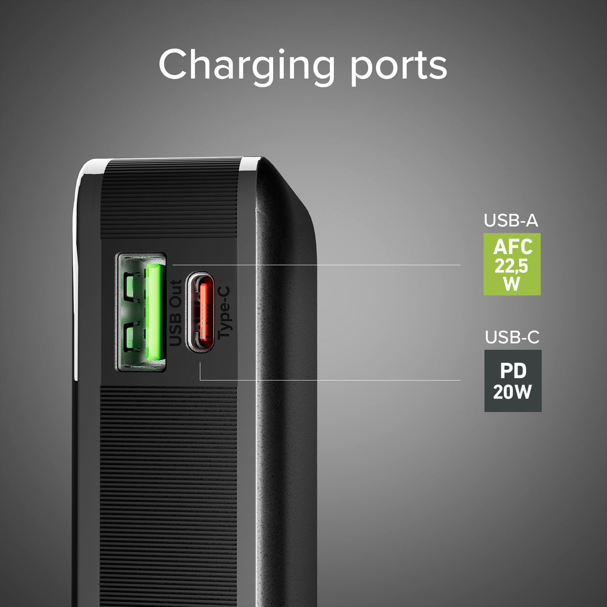 Power bank 10.000 mAh con cable USB-C integrado