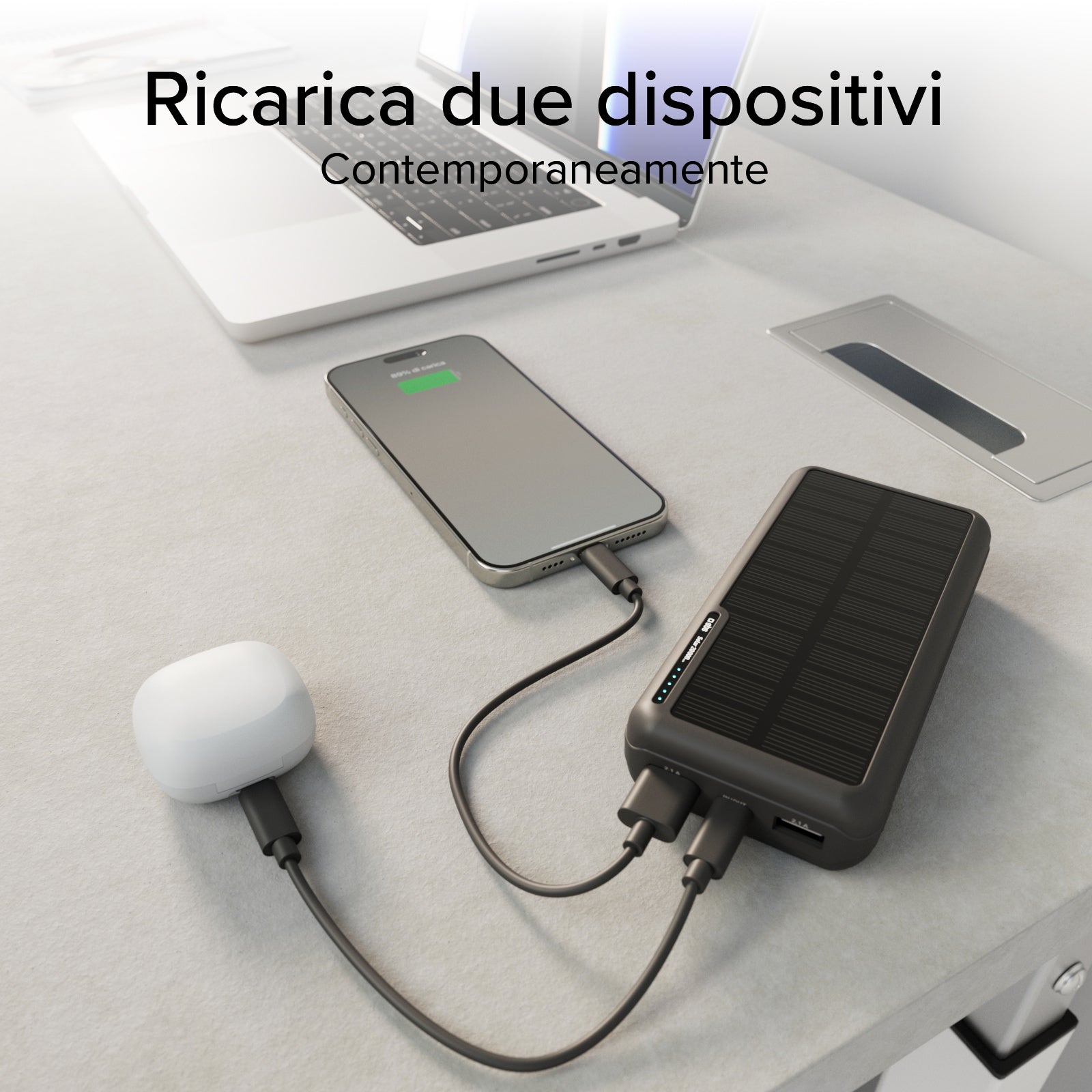 Power bank 20.000 mAh con pannello solare