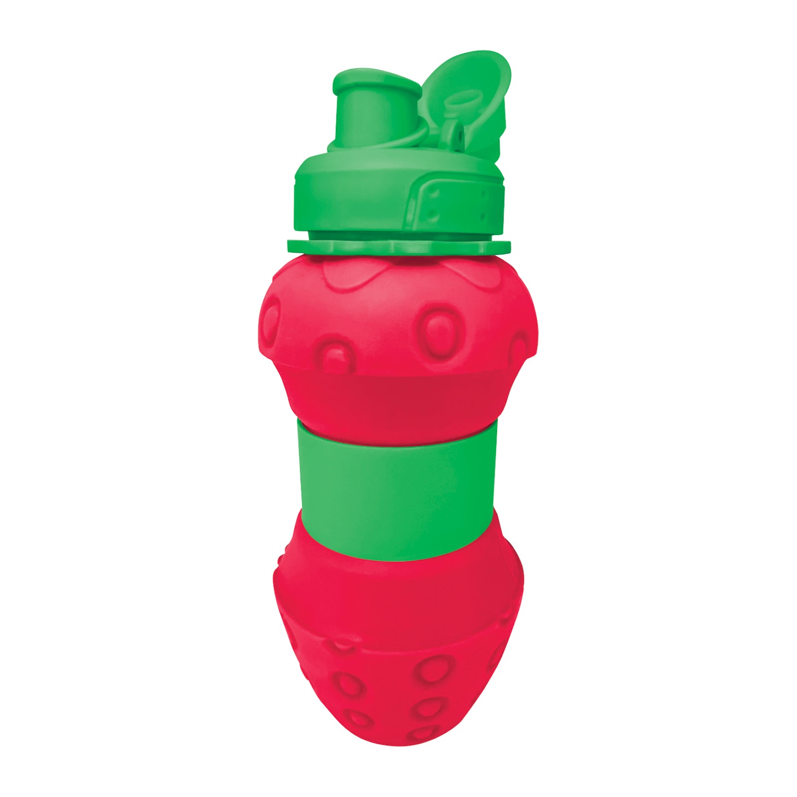 Borraccia sportiva pieghevole in silicone 600 ml Funny Bottle design fragola con moschettone