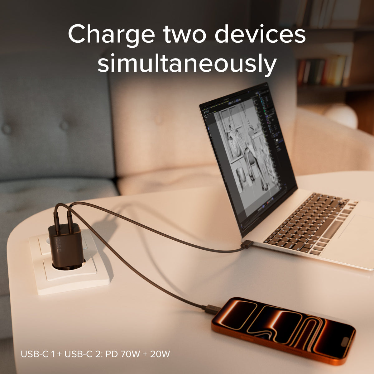  Kit charge 100W double USB‑C avec câble tressé